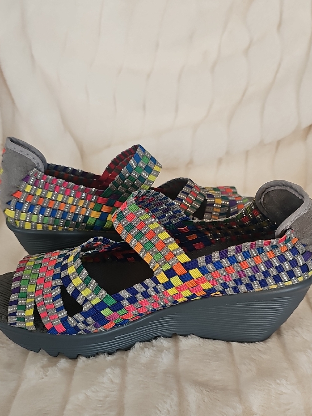 bernie mev. Rainbow Woven Mary Jane Wedge